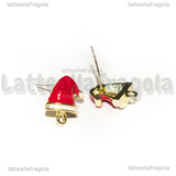 Orecchini a perno Cappello di Natale in metallo dorato smaltato 13x10mm