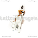 Ciondolo Cane Jack Russel 3D in metallo argentato smaltato 39x28mm