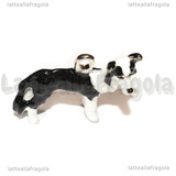 Ciondolo Cane Border Collie 3D in metallo argentato smaltato 32x26mm