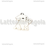 Ciondolo Cane in metallo argentato smaltato bianco 27x22mm