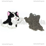 Ciondolo Cane Border Collie in metallo argentato smaltato 27x20mm