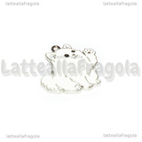 Ciondolo Gatto in metallo argentato smaltato bianco 27x27mm