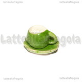Set Tazzina e Piattino in ceramica verde bordi fiore 10mm