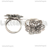 Base Anello Fiore Filigranato in metallo argentato 22mm