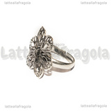 Base Anello Fiore Filigranato in metallo argentato 22mm