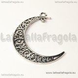 Ciondolo Luna filigranata in metallo argento antico 37x28mm