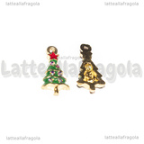 Charm Albero di Natale con strass in metallo dorato smaltato verde 18x9mm