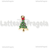 Charm Albero di Natale con strass in metallo dorato smaltato verde 18x9mm