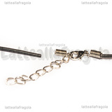 Collana in Caucciù Nero 1.5mm e chiusura in metallo argentato 45cm