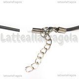 Collana in Caucciù Nero 1.5mm e chiusura in metallo argentato 45cm