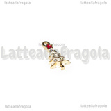 Charm Albero di Natale con strass in metallo dorato smaltato bianco 18x9mm