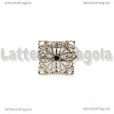 Base anello in metallo argentato piastra quadrata filigranata 16mm