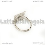 Base anello in metallo argentato piastra quadrata filigranata 16mm
