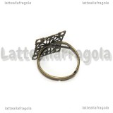 Base anello in metallo color bronzo piastra quadrata filigranata 16mm
