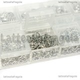 Scatola 800 anellini apribili toni argentati misure 4-10mm