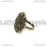 Base anello con piastra filigranata tonda color bronzo 25mm