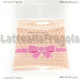 10 buste in plastica Fiocco Rosa sfondo Rosa con bordo adesivo 10x8cm