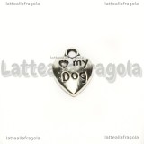 Charm Cuore I love my dog in metallo argento antico 13x10mm