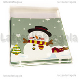 10 buste in plasticaPupazzo di Neve con bordo adesivo 13x10cm