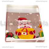 10 buste in plastica Babbo Natale con bordo adesivo 13x10cm