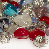3 Ciondoli Cuore in Lampwork fantasia mista 27x12mm