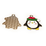 Charm Pinguino in metallo argentato smaltato 22.5x14mm
