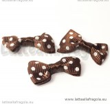 Fiocco cioccolato a pois bianchi in poliestere e raso 30x15mm