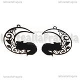 Ciondolo Filigrana Gatto su Luna in metallo smaltato nero 26x22mm
