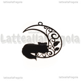 Ciondolo Filigrana Gatto su Luna in metallo smaltato nero 26x22mm