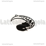 Ciondolo Filigrana Gatto su Luna in metallo smaltato nero 26x22mm