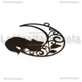 Ciondolo Filigrana Gatto su Luna in metallo smaltato nero 26x22mm