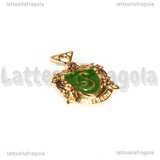 Ciondolo Stemma Serpeverde in metallo dorato smaltato 23x18mm
