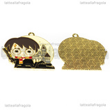 Ciondolo Harry Potter e Castello Hogwarts in metallo dorato smaltato 32x31mm