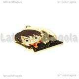 Ciondolo Harry Potter e Castello Hogwarts in metallo dorato smaltato 32x31mm