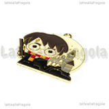 Ciondolo Harry Potter e Castello Hogwarts in metallo dorato smaltato 32x31mm