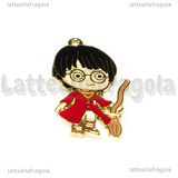 Ciondolo Harry Potter in metallo dorato smaltato con scopa 34x21mm