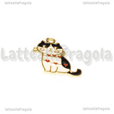 Ciondolo Gatto con cuoricini in metallo smaltato Bianco e Nero 19x19mm