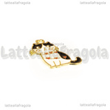 Ciondolo Gatto con cuoricini in metallo smaltato Bianco e Nero 19x19mm