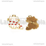 Ciondolo Gatto con cuoricini in metallo smaltato Bianco 19x19mm