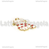 Ciondolo Gatto con cuoricini in metallo smaltato Bianco 19x19mm