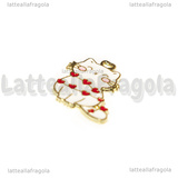 Ciondolo Gatto con cuoricini in metallo smaltato Bianco 19x19mm