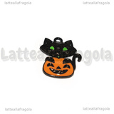 Charm Gatto Nero con Zucca in metallo smaltato 23x19mm
