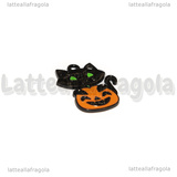Charm Gatto Nero con Zucca in metallo smaltato 23x19mm