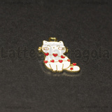 Ciondolo Gatto con cuoricini in metallo smaltato Bianco 19x19mm