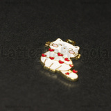 Ciondolo Gatto con cuoricini in metallo smaltato Bianco 19x19mm