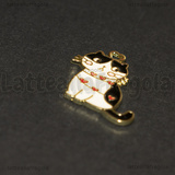 Ciondolo Gatto con cuoricini in metallo smaltato Bianco e Nero 19x19mm