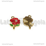 Charm Rosa con Strass in metallo dorato smaltato 18x11.5mm