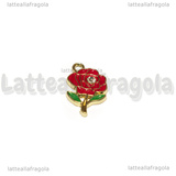 Charm Rosa con Strass in metallo dorato smaltato 18x11.5mm