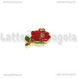 Charm Rosa con Strass in metallo dorato smaltato 18x11.5mm