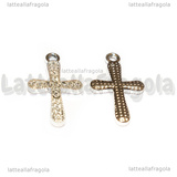 Ciondolo Croce con strass in metallo silver plated 25x14.5mm